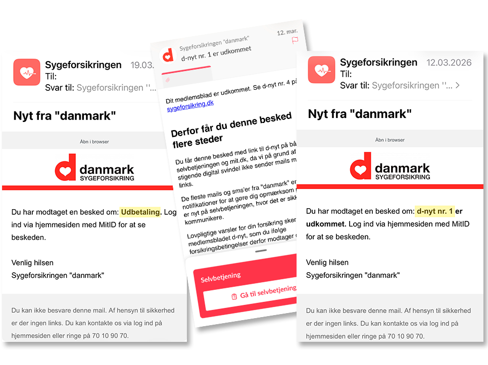 Billedet viser eksempler på ægte mails