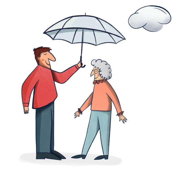 Personer med paraply under sky